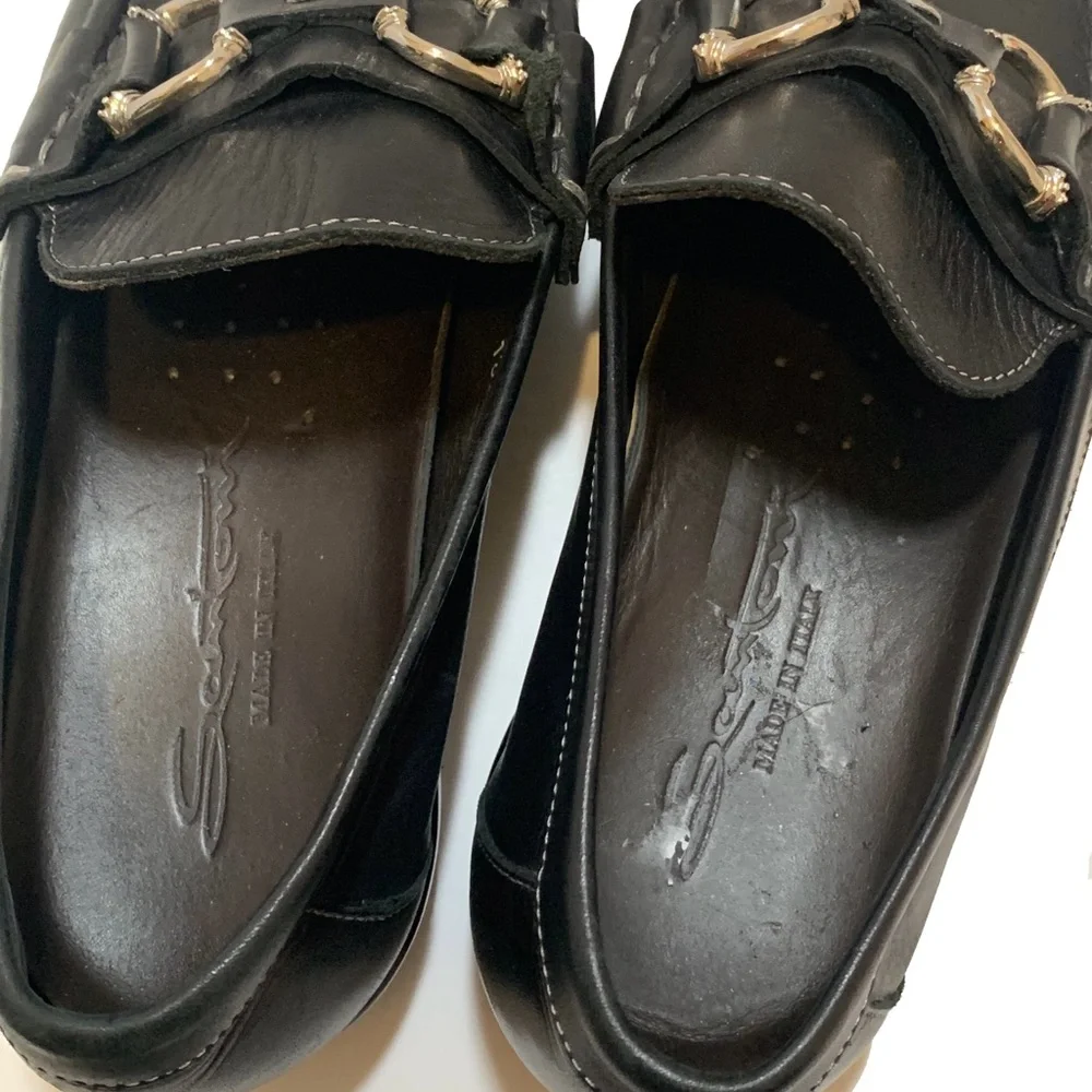 7 / Santoni Black Leather Loafers